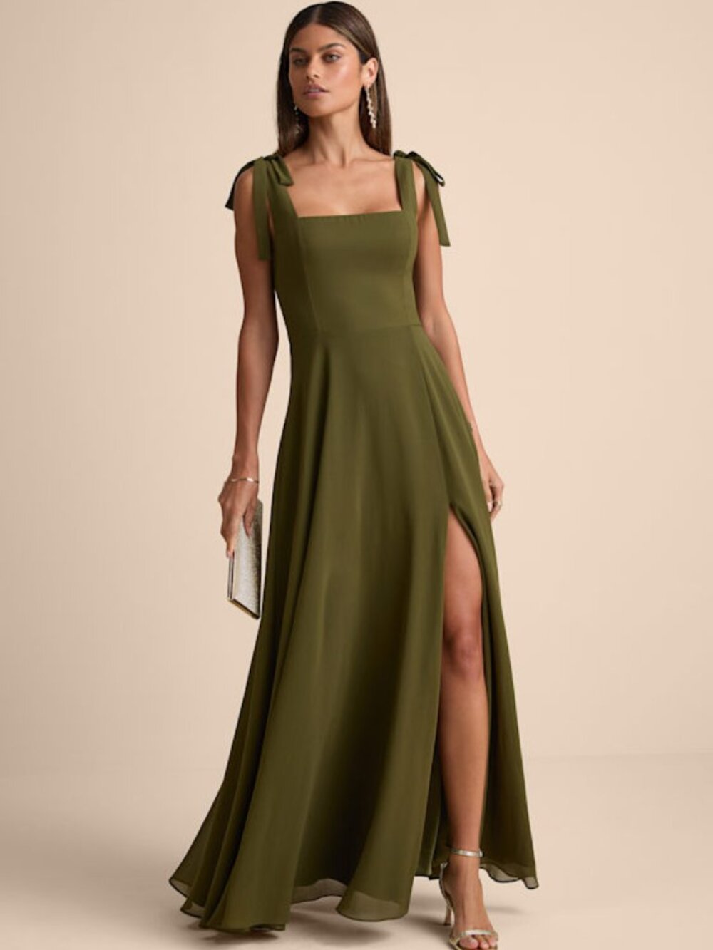 Lulus Love Me Forever Olive Green Square Neck Maxi Dress - Size S